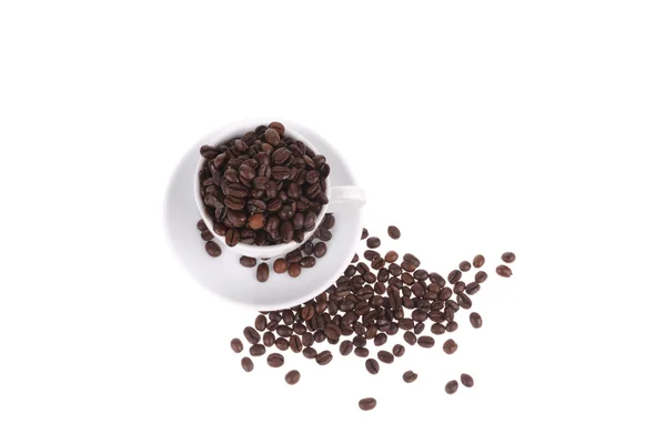Coffee beans with mug isolated on the white background — Stock Photo, Image