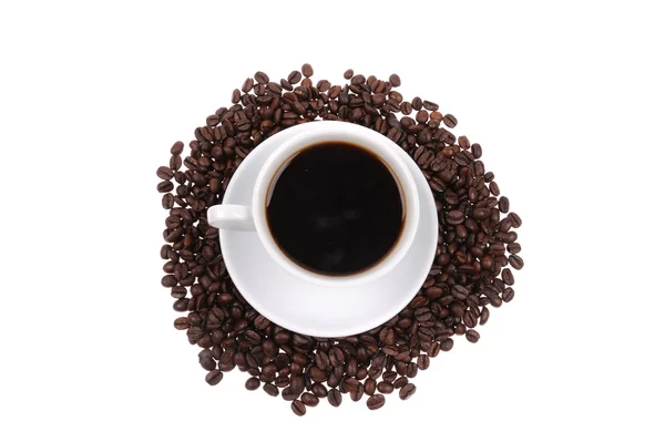 stock image Coffee beans with mug isolated on the white background