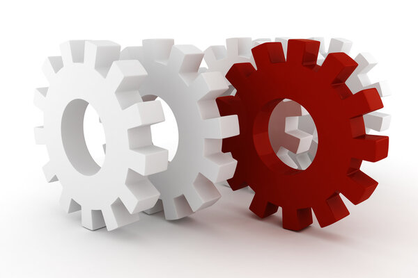 Трехмерные шестерни на белом фоне
