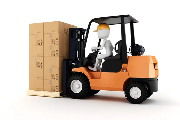 3d man worker driving a forklift — Stock Photo, Image