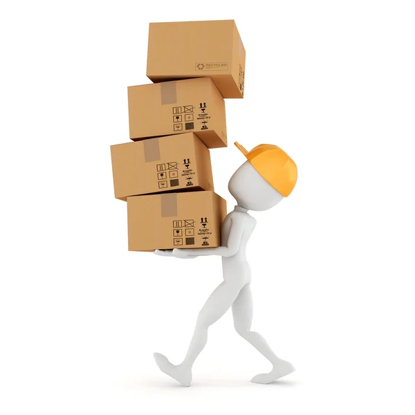 3d man stacking some cardboard boxes — Stock Photo, Image