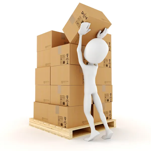 3d man stacking some cardboard boxes — Stock Photo, Image