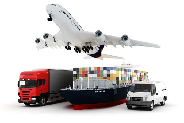 3D-wereld brede lading vervoer concept Stockafbeelding