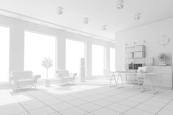 3D современный дизайн интерьера офиса — стоковое фото