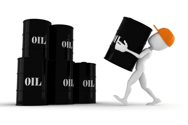 3d hombre sosteniendo un barril de petróleo — Foto de Stock
