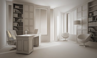 3d clay render of a luxury office, interior design clipart