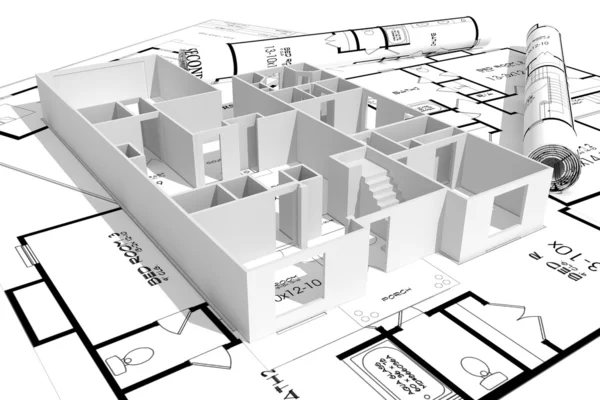 3D domů plány koncept — Stock fotografie
