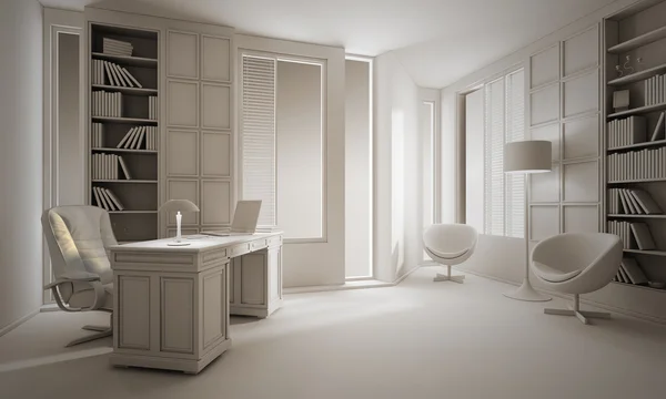 3d 粘土呈现的豪华办公室，室内设计 — 图库照片