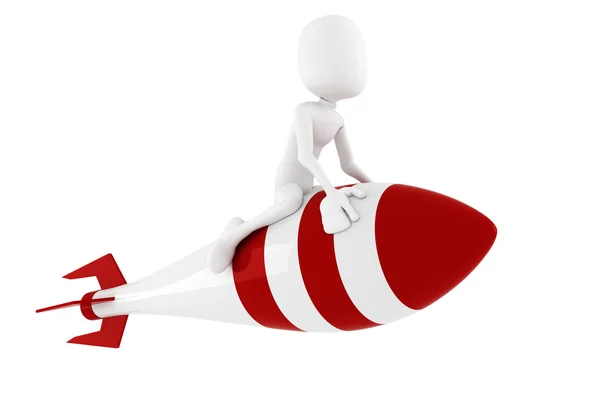 3D-man rijden een raket, op wit — Stockfoto