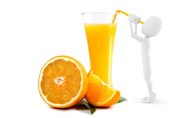 3d человек пьет апельсиновый сок — стоковое фото