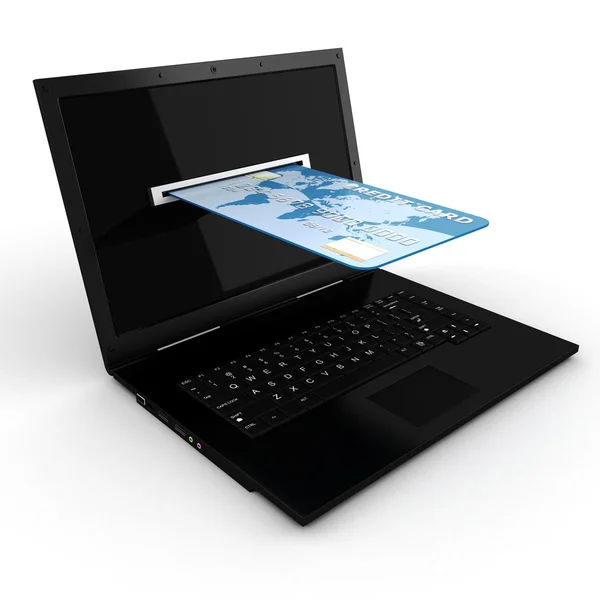 3D laptopa i kartą kredytową, e-koncepcja — Zdjęcie stockowe