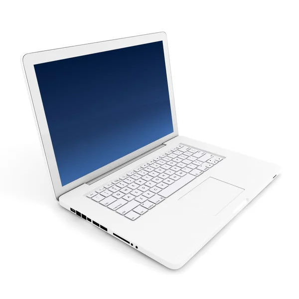 3D weißer Laptop auf weißem Hintergrund — Stockfoto