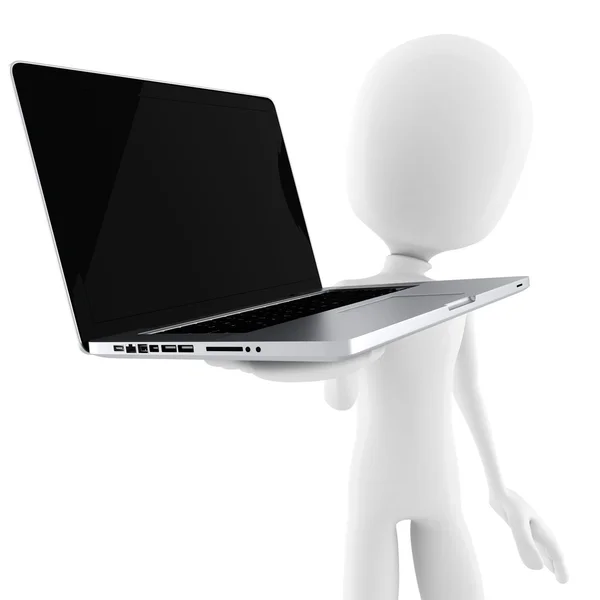 Człowiek 3D i laptopa na białym tle — Zdjęcie stockowe