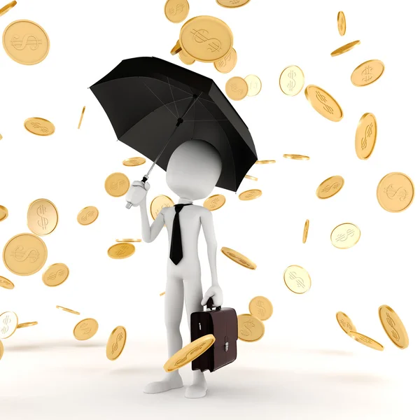 3D biznesmen człowiek w deszczu pieniędzy — Zdjęcie stockowe