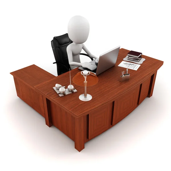 3D-Mann arbeitet an seinem Schreibtisch — Stockfoto