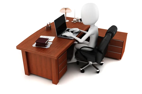 3D człowiek pracuje przy biurku — Zdjęcie stockowe