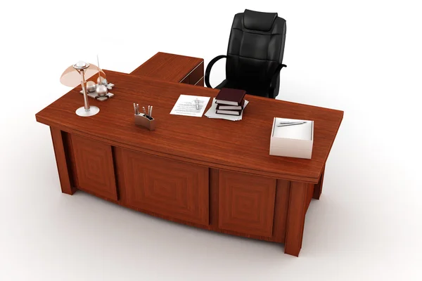 3d 的行政办公桌，白底 — 图库照片
