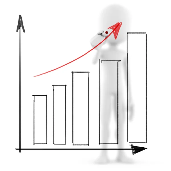 3d man business man drawing a graph — Stock Photo, Image