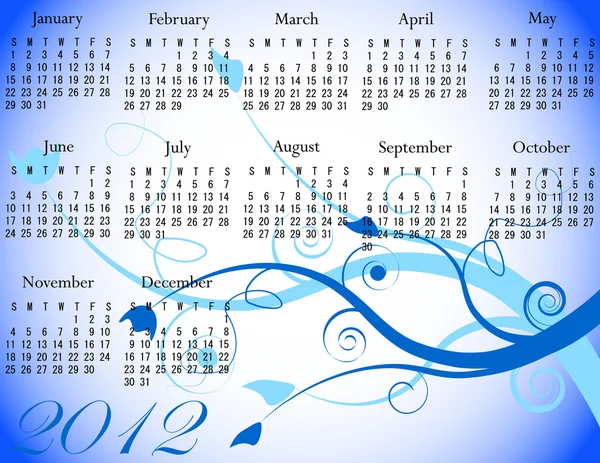 Calendario floreale 2012 nei colori invernali — Vettoriale Stock