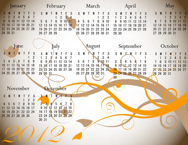 2012 Floral Calendar in Fall Colors — Stock Vector