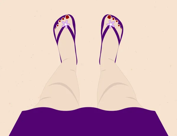 Un par de piernas femeninas de pie en la playa — Vector de stock