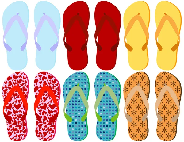 Conjunto de 6 sandálias coloridas — Vetor de Stock