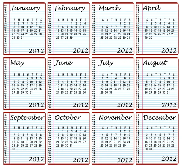 Kalendář 2012 na spirála vázané notebooky — Stockový vektor