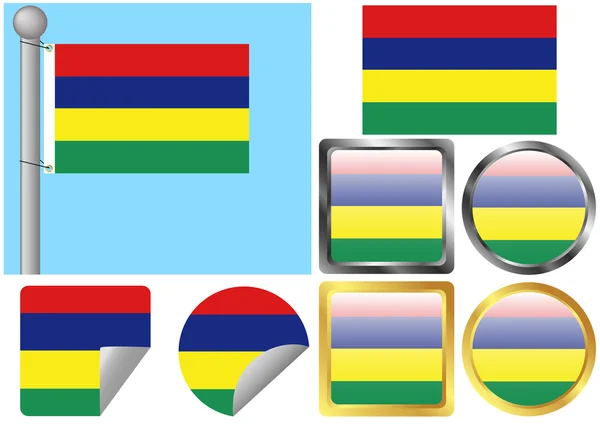 Juego de banderas Mauricio — Vector de stock