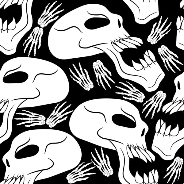 Seamless Halloween Skulls and Skeleton Hands Background — Stock Vector