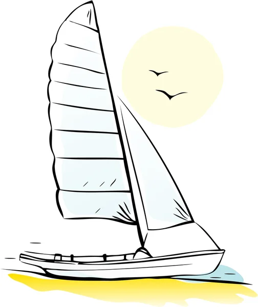Sailing boat on seacoast — Stock Vector