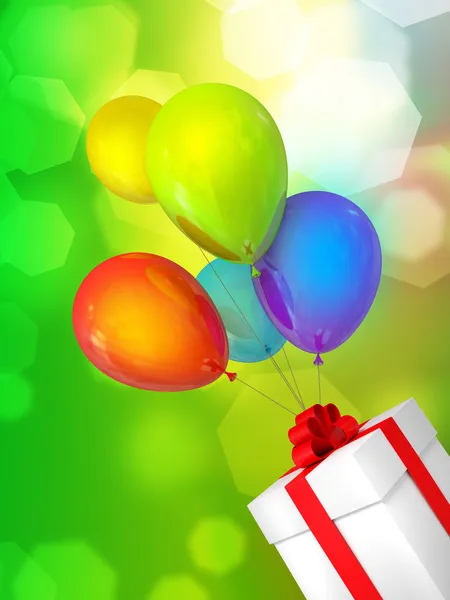 Farbige Luftballons mit Geschenk — Stockfoto