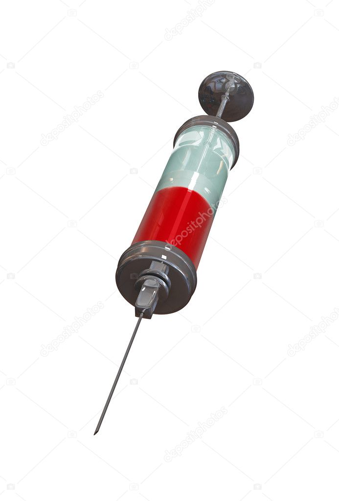 Syringe with blood isolated on white