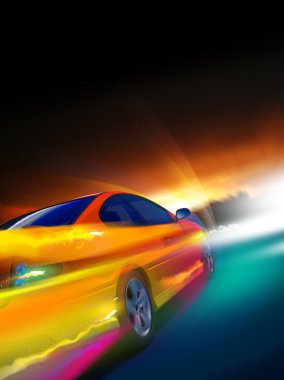 High-speed burning car clipart