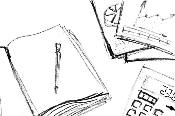 Desenho a lápis do espaço de trabalho das empresas — Fotografia de Stock