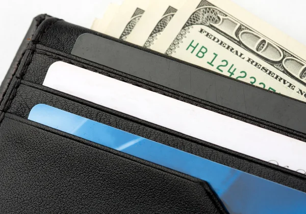 Wallet with cards and money — Stock Photo, Image