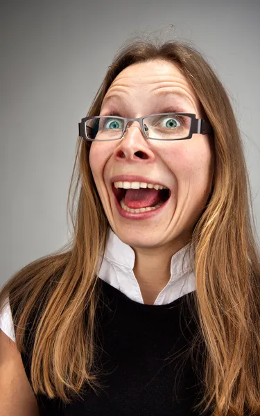 Insane laughing business woman — Stock Photo, Image