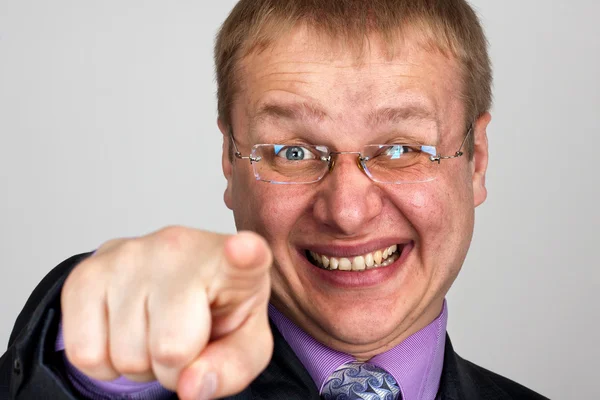 Funny businessman pointing to you — Stock Photo, Image