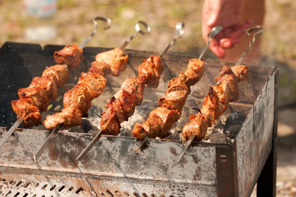 火鉢でシシカバブ kebabin のグリル — ストック写真