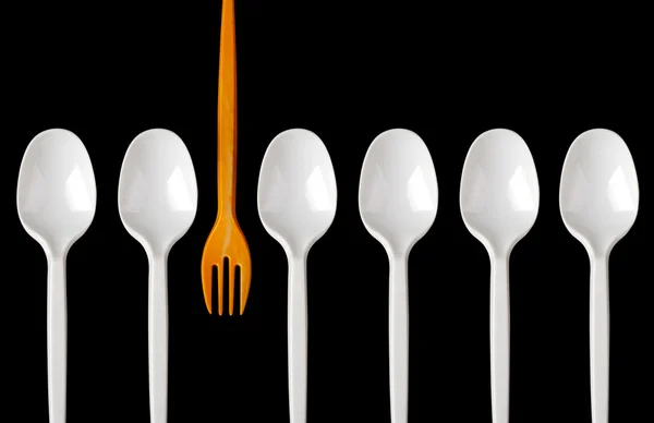 Plastskedar och gaffel — Stockfoto
