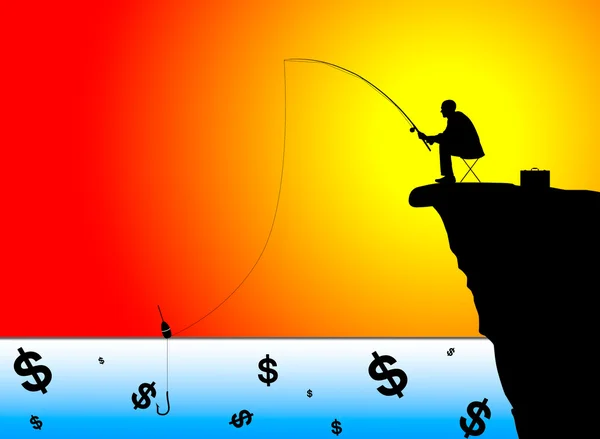 Silhouet van zakenman vissen voor geld — Stockfoto