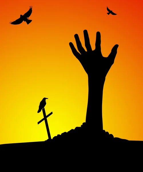 Zombie hand rising out of grave — Stock Photo, Image
