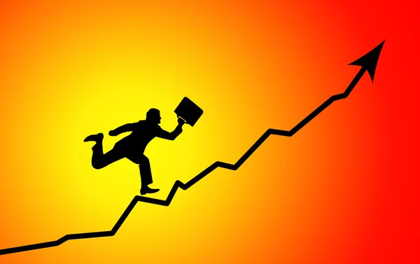 Businessman running to graph peak — Stock Photo, Image