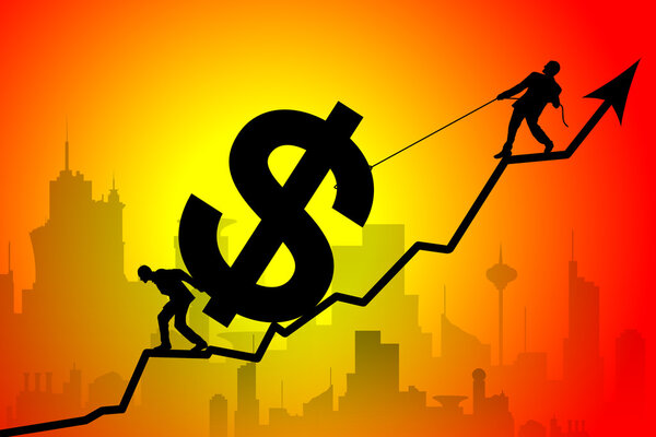 Деловая команда поднимает символ доллара
