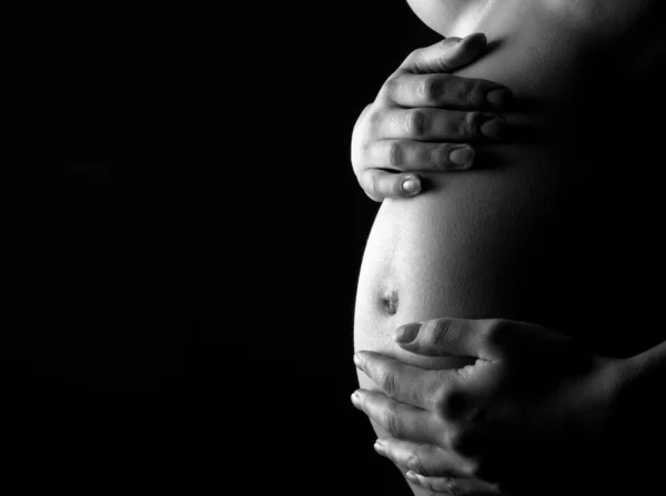 Gravid kvinna anläggning buken — Stockfoto
