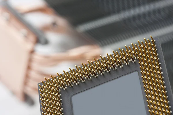 Modern computer processor against big cooler — Stock Photo, Image