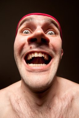 Portrait of insane surprised man clipart