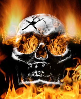 Scary flaming skull clipart