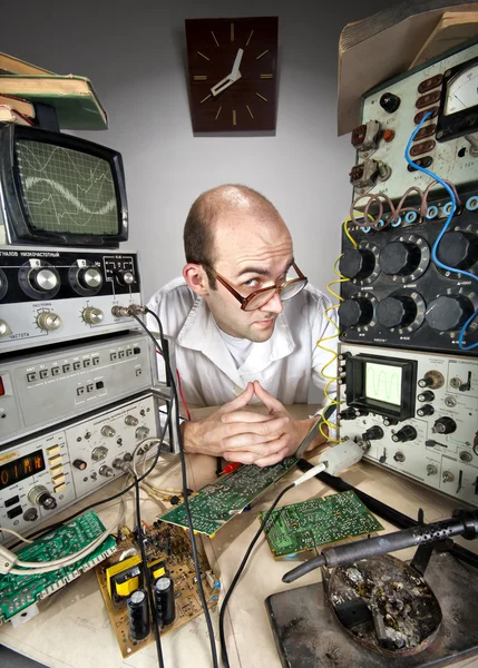Scientist at vintage laboratory — Stok fotoğraf