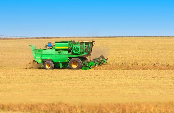 Combiner le travail sur un champ de blé — Photo
