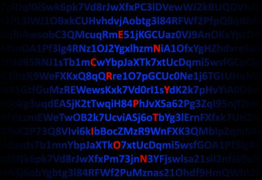 Encryption concept - red decrypted letters clipart